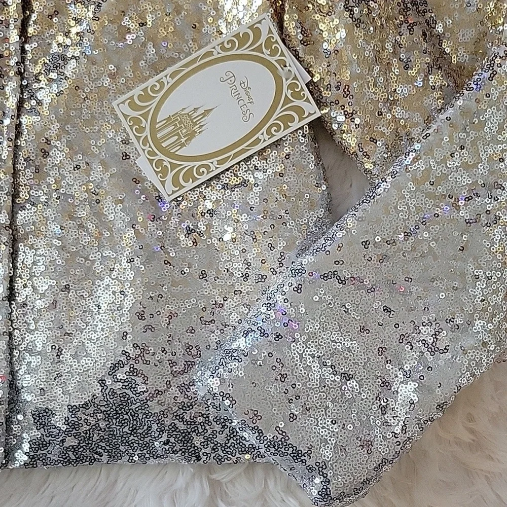 Disney Princess Gold And Silver Sequin Jacket Faux Fur Collar Girl 9/10 NWT